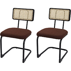 Decoshop26 Lot de 2 chaises de salle à manger cuisine en bois rotin métal tissu/textile marron bouclé CDS04492 