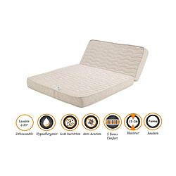 Nuits D'Or Matelas Ferme Pour BZ 140x200 x 15 cm - Dim Assise 60 cm - Déhoussable Housse Lavable - 5 zones de Confort - Ame Poli Lattex Haute Résilience - Hypoallergénique 