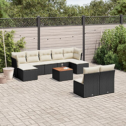 vidaXL Salon de jardin 10 pcs avec coussins noir résine tressée