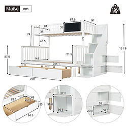 Avis KOMHTOM Lit double superposé pour enfant multifonctionnel blanc 90 * 200 / 140 * 200 avec tableau noir et tiroirs sans matelas