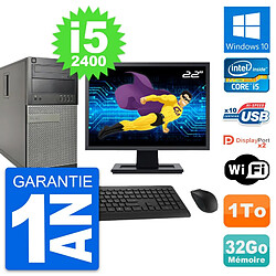 PC Tour Dell 9010 Ecran 22" Intel i5-2400 RAM 32Go Disque 1To Windows 10 Wifi - Occasion