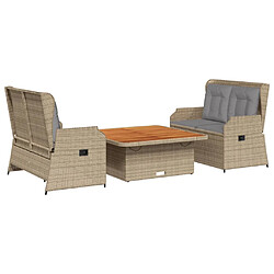 vidaXL Salon de jardin avec coussins 3 pcs beige résine tressée