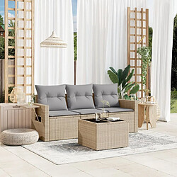 vidaXL Salon de jardin avec coussins 4 pcs beige résine tressée 