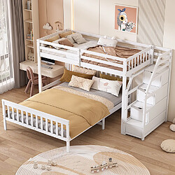 Sweiko Lit superposé 90x200 cm lit enfant 140x200 cm échelle de rangement blanc 