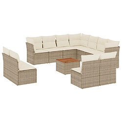 Maison Chic Salon de jardin avec coussins 12 pcs, Ensemble Tables et chaises de jardin, beige résine tressée -GKD534301