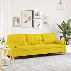 vidaXL Canapé 3 places avec oreillers jaune clair 210 cm tissu 