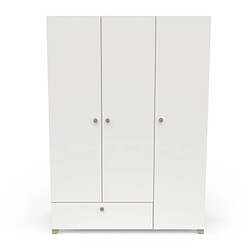 Dansmamaison Armoire penderie + lingère 3 portes battantes 1 tiroir Blanc/Chêne clair - ZILY