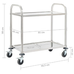 vidaXL Chariot de cuisine à 2 niveaux 96,5x55x90 cm Acier inoxydable pas cher