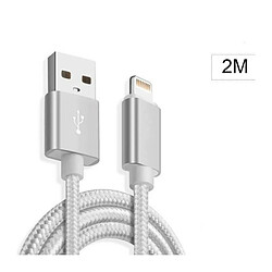 Little Boutik Cable Metal Nylon Renforce Chargeur USB Couleur Argent pour IPhone Longueur 2m Tréssé Compatible IPhone 5s 6 6S 7 8 X Xr 11 12