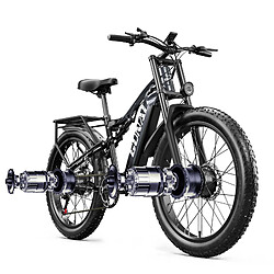 KELKART 26" Vélo électrique Dual Moteur 2000W 17,5AH Samsung Batterie VTT électrique Tout-terrain 3" Gros Pneu Fat Bike - Gris-noir 