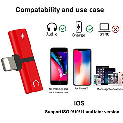 Wewoo Adaptateur Ecouteur rouge pour iPhone X, 8 et 7, 8 Plus 7 Plus 2 en 1 8 broches Lightning 5V 1A Écoute Appel Audio Convertisseur Écouteur Adaptateur, pas cher