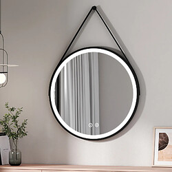 EMKE Miroir lumineux salle de bain rond diamètre 80cm cadre noir avec lanière réglable, Miroir LED avec Interrupteur Tactile, Miroir avec éclairage Lumière Froide/Chaude/Neutre 