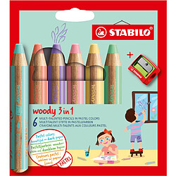 STABILO Crayon multi-talents woody 3 en 1, étui de 6 Pastel ()