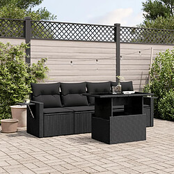 vidaXL Salon de jardin 5 pcs avec coussins noir résine tressée 