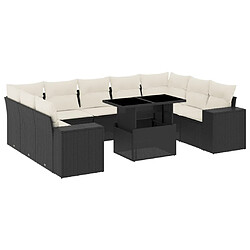 vidaXL Salon de jardin 10 pcs avec coussins noir résine tressée