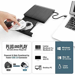 Avis NC Lecteur Graveur DVD CD Externe USB 3.0 Ultra Slim Portable - Noir - Plug and Play - Haute Vitesse