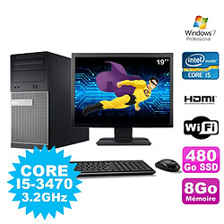 Lot PC Tour DELL 3010 MT I5-3470 Graveur 8Go 480Go SSD HDMI Wifi W7 + Ecran 19" - Occasion