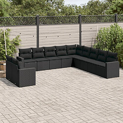 vidaXL Salon de jardin 11 pcs avec coussins noir résine tressée 