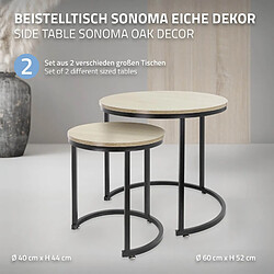 Table basse set de 2 pièces forme ronde Chêne Sonoma/Noir en MDF et métal ML-Design