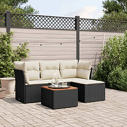 vidaXL Salon de jardin 5 pcs avec coussins noir résine tressée 