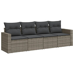 vidaXL Salon de jardin 4 pcs avec coussins gris résine tressée