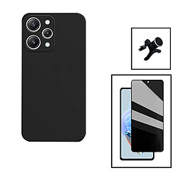 PHONECARE Kit Film Verre Trempé 5D Anti-Spy + Coque Silicone Liquide + Support Magnétique de Voiture Renforcé pour Xiaomi Redmi 12 5G - Noir