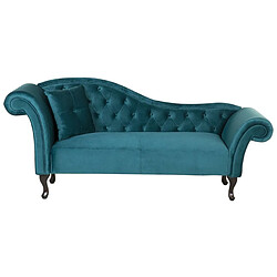 Beliani Chaise longue en velours bleu paon côté gauche LATTES 