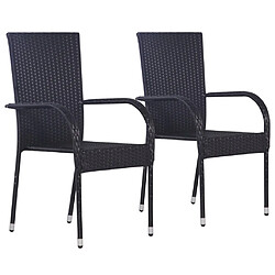 vidaXL Chaises empilables d'extérieur lot de 2 Résine tressée Noir 