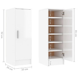 vidaXL Armoire à chaussures Blanc brillant 32x35x92 cm Aggloméré pas cher