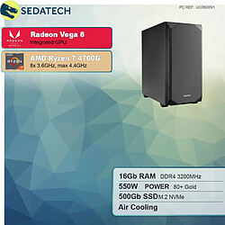 Sedatech PC de bureau • AMD Ryzen 7 4700G • Radeon Vega • 16Go RAM • 500Go SSD M.2 • sans OS