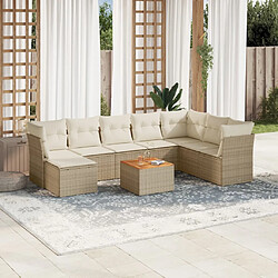 vidaXL Salon de jardin avec coussins 9 pcs beige résine tressée