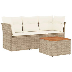 vidaXL Salon de jardin avec coussins 4 pcs beige résine tressée