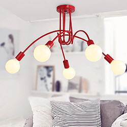 Stoex Luminaire Plafonnier Edison 5 Têtes Metal Fer Industriel Creative Rouge , Lampe de suspension Vintage Luminaire E27 Rétro Salle de Salle à Manger Chambre D'hôtel Accueil Accessoires D'éclairage