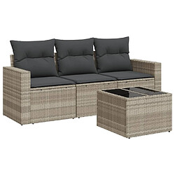 vidaXL Salon de jardin 4 pcs avec coussins gris clair résine tressée