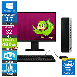 HP 800 G3 SFF i3-6100 3.70GHz 32Go/480Go SSD Wifi W10 + Ecran 20 - Reconditionné