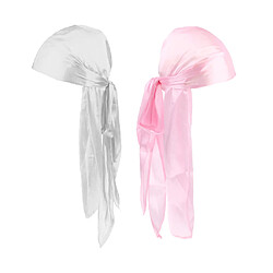 2 Pièces Durag Headwear Cap Chute De Cheveux Écharpe Bandana Turban Blanc + Rose