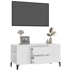 Maison Chic Meuble TV scandinave - Banc TV pour salon Blanc brillant 102x44,5x50 cm Bois d'ingénierie -MN49446 pas cher