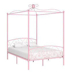 vidaXL Cadre de lit à baldaquin sans matelas rose métal 120x200 cm