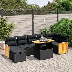 vidaXL Salon de jardin 8 pcs avec coussins noir résine tressée