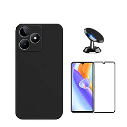 Kit de film en verre trempé de la couverture 5D + couvercle de silicone liquide + SuppOrt Magnétique Phonecare pour Realme C53 - le noir