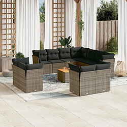 Maison Chic Salon de jardin avec coussins 12 pcs | Ensemble de Table et chaises | Mobilier d'Extérieur gris résine tressée -GKD57063