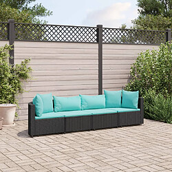 vidaXL Salon de jardin 4 pcs avec coussins noir résine tressée 