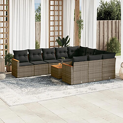 vidaXL Salon de jardin 11 pcs avec coussins gris résine tressée