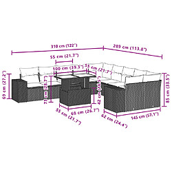 Acheter vidaXL Salon de jardin 11 pcs avec coussins gris résine tressée