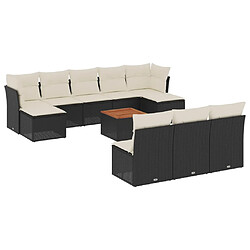 vidaXL Salon de jardin 11 pcs avec coussins noir résine tressée