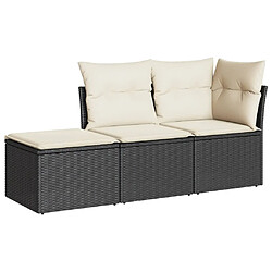 vidaXL Salon de jardin 3 pcs avec coussins noir résine tressée