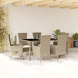 vidaXL Ensemble à manger de jardin et coussins 7 pcs beige poly rotin