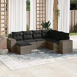 vidaXL Salon de jardin avec coussins 7 pcs gris résine tressée 