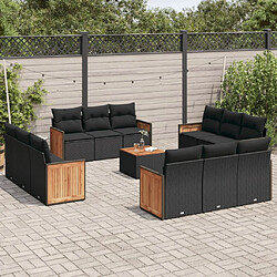 Maison Chic Salon de jardin avec coussins 13 pcs | Ensemble de Table et chaises | Mobilier d'Extérieur noir résine tressée -GKD47794