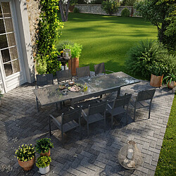 Avril Paris Table de jardin extensible aluminium 270cm + 8 fauteuils empilables textilène anthracite - LIO 8 pas cher